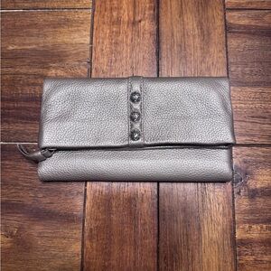 Brighton wallet, Elegant Silver Clutch with Button Accents